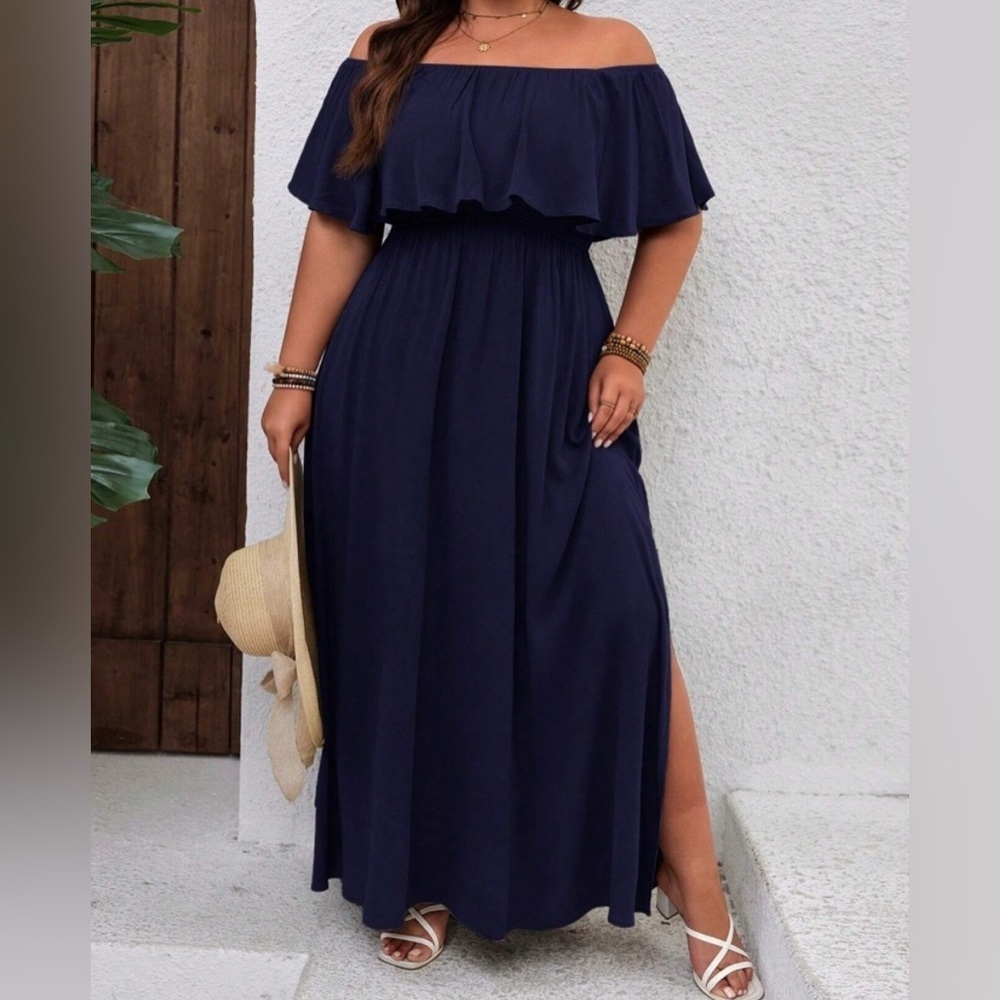 Cupshe Off the Shoulder Maxi Swimsuit Cover Up Navy size XL